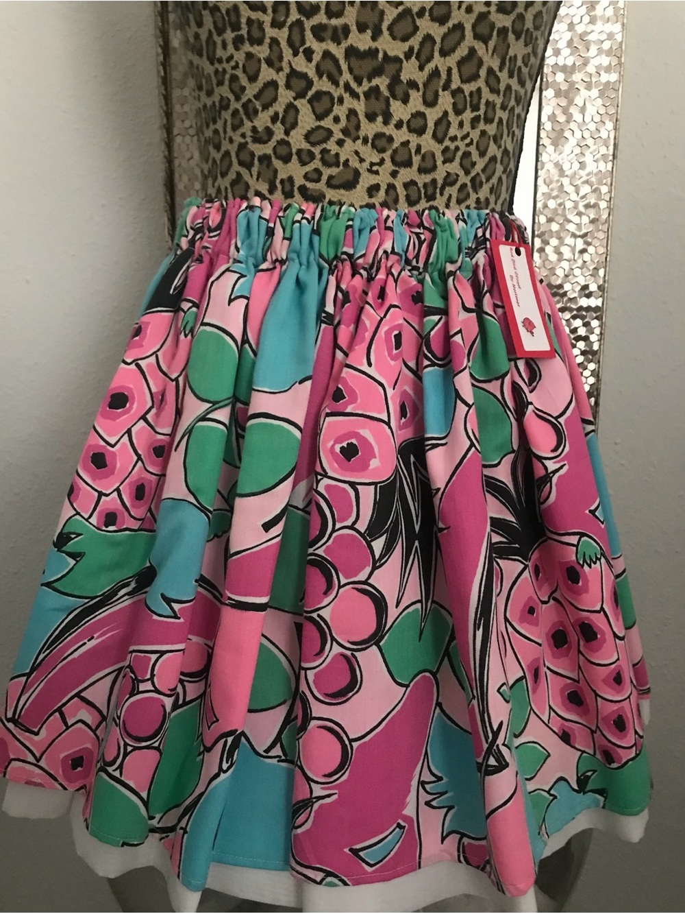 Vintage Pink Floral Mini Skirt with Green and Turquoise Accents